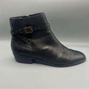 Lauren Ralph Lauren Shaw Black Leather Studded Buckle  Heeled Ankle Booties
